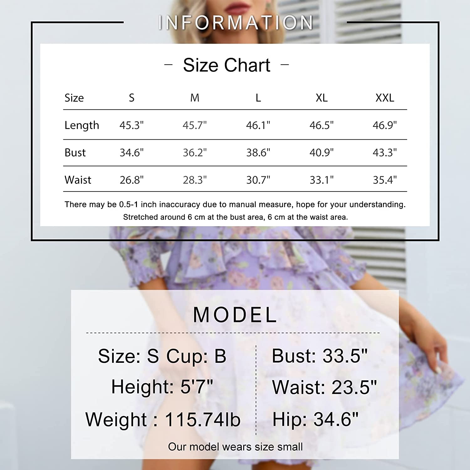 EXLURA Womens Floral Ruffle Summer Dress Sundress Tiered Square Neck Long Sleeve Off Shoulder Smocked Skater Mini Dress - Image 6